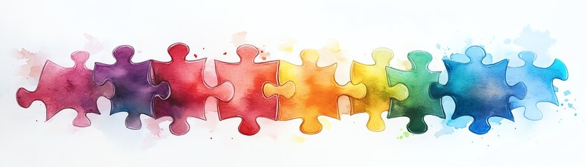 Poster - A colorful abstract design of interlocking puzzle pieces with watercolor textures