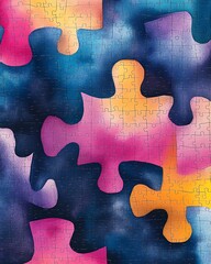 Poster - Interlocking puzzle pieces with a watercolor texture