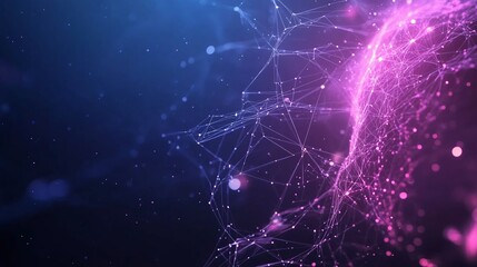 Poster - Colorful abstract digital network design showcasing connections in a dark space with glowing particles and lines