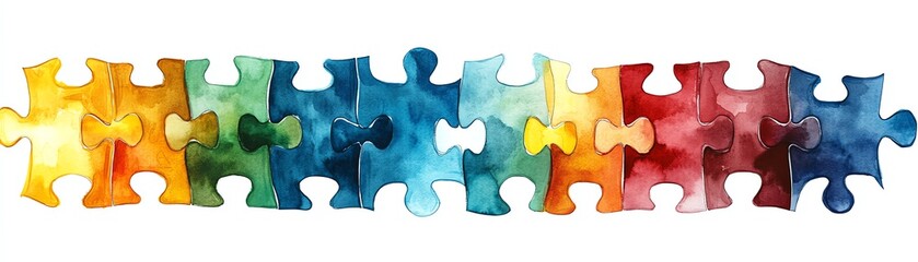 Poster - Watercolortextured interlocking puzzle pieces