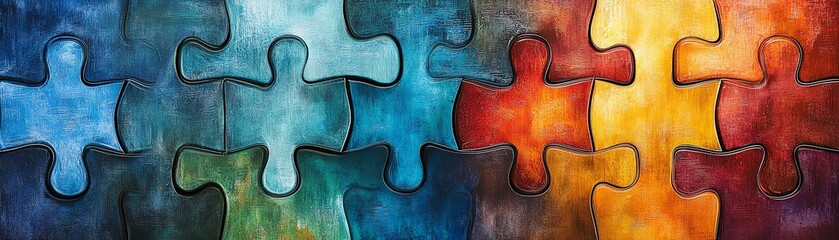 Poster - Watercolortextured interlocking puzzle pieces