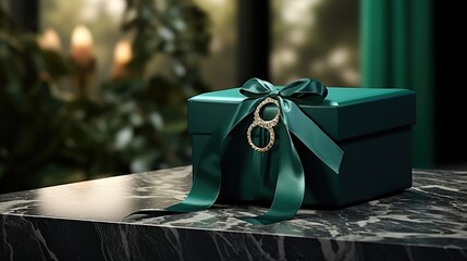 Wall Mural - emerald gift box mockup