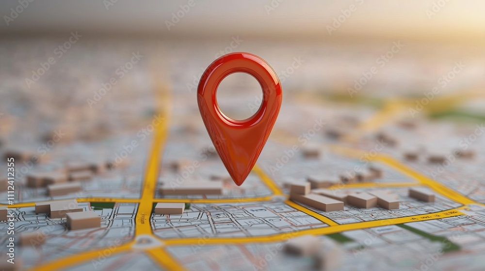 A close-up of a red location pin on a detailed map, highlighting the ...