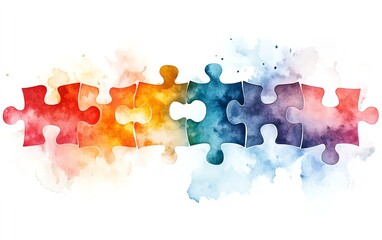 Poster - Abstract design of interlocking puzzle pieces with a watercolor texture