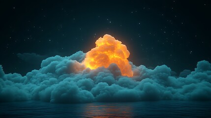 Wall Mural - Glowing orange cloud formation over dark sea at night, stars visible.