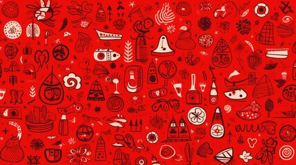 characters red pattern background