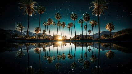 Wall Mural - reflection night palm trees