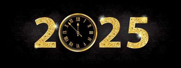 Wall Mural - Header Black Wallpaper Clock Ornaments 2025