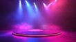 © Elmin - Empty podium. Disco club. Rays view. Show magic party. Spot fog lamp. Glint check scene. Bright space. Stand round. Vivid stage. Whirlpool spiral backdrop. Exhibition platform. Glare bright tape.
