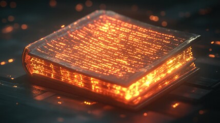 Poster - A 3D ledger book glowing with digital entries, illustrating the concept of blockchain and cryptocurrency accounting.