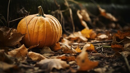 Wall Mural - cozy pumpkin with leaves