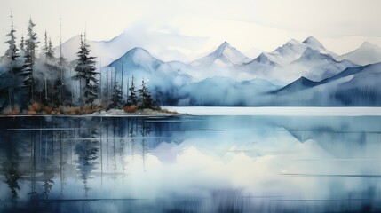 Poster - mountain dark blue water color