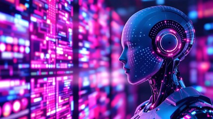 Poster - Futuristic AI Coding Agent Concept with Digital Code Representing Artificial Intelligence, Tech Innovation, and Machine Learning