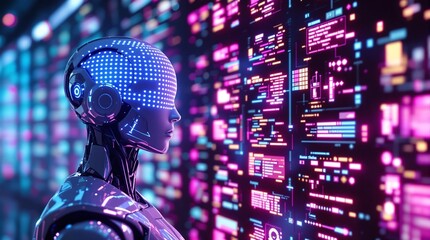 Poster - Futuristic AI Coding Agent Concept with Digital Code Representing Artificial Intelligence, Tech Innovation, and Machine Learning