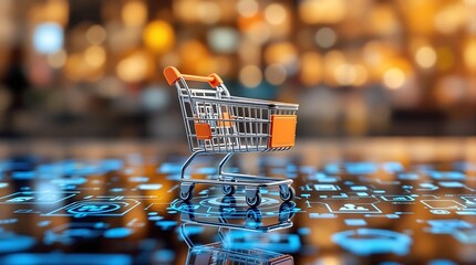 Poster - Futuristic Shopping Cart Representing Digital Commerce and Advanced Retail Innovation in Tech Savvy Marketplace