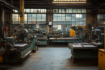 Poster - Industrial workshop showcasing machinery and equipment for various tasks