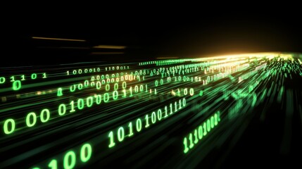 Poster - Futuristic green binary code patterns streaming through digital space
