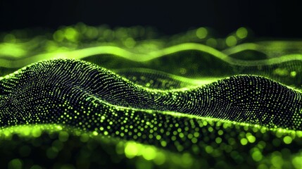 Poster - Streaming green binary code patterns in a virtual reality digital art environment