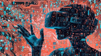 Poster - Virtual reality experience technology environment abstract art circuit patterns futuristic viewpoint
