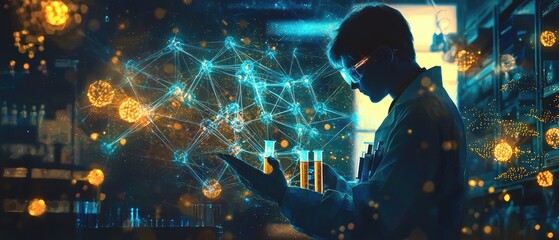 Poster - Researcher investigates innovative luminous dna patterns in laboratory research