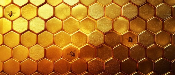 Poster - Golden honeycomb patterns close-up visual art natural environment macro view abstract design