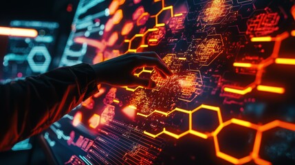 Poster - interactive neon hexagonal grids a futuristic digital environment experience