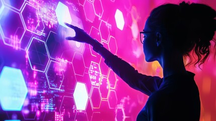 Poster - Interactive neon patterns exploring futuristic technology in digital visual art