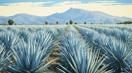 Canvas Print - field blue agave plant illustration