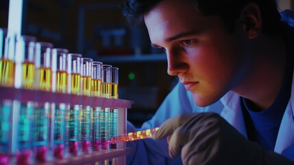 Poster - Scientist analyzing dna strand patterns in laboratory environment testing innovative techniques