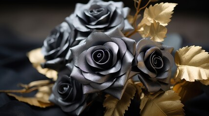 Poster - floral black silver and gold