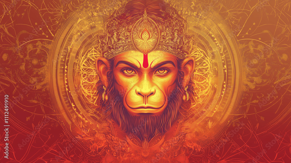 Hanuman Jayanti Banner features the face of wise Hanuman with golden ...