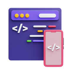 PNG 3D mobile development icon isolated on a white background