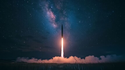 Wall Mural - launching a rocket at a space base, using a sky background.
