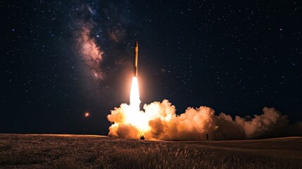 Wall Mural - launching a rocket at a space base, using a sky background.