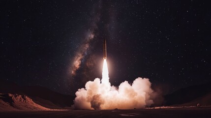 Wall Mural - launching a rocket at a space base, using a sky background.