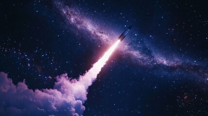 Wall Mural - launching a rocket at a space base, using a sky background.