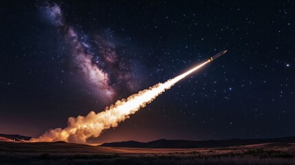 Wall Mural - launching a rocket at a space base, using a sky background.