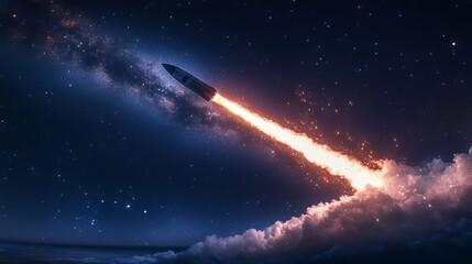 Wall Mural - launching a rocket at a space base, using a sky background.