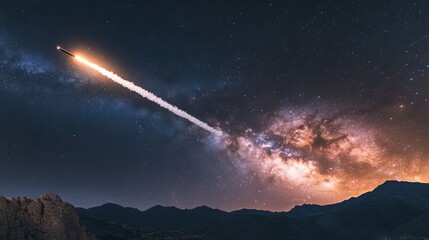 Wall Mural - launching a rocket at a space base, using a sky background.