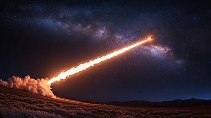 Wall Mural - launching a rocket at a space base, using a sky background.