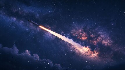 Wall Mural - launching a rocket at a space base, using a sky background.
