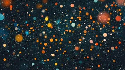 Wall Mural - A cosmic scene of pixel dots scattered across the canvas in different sizes and colors, creating a distant starry effect