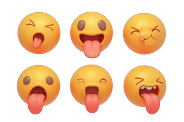 Poster - Various 3D cartoon faces with tongue emojis express playful emotions