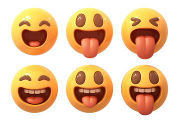 Poster - Various 3D cartoon faces with tongue emojis express playful emotions, featuring different expressions and vibrant colors. These fun and animated designs are perfect for digital communication