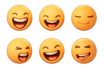 Poster - Various 3D cartoon emojis with different laughing expressions, including eyes closed and tongue out, isolated on white background. These playful and vibrant emojis convey joy and humor