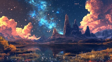 A starry night sky.