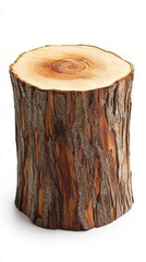 Rough textured tree stump with rich brown bark and a smooth cut surface, perfect for nature themes, woodworking projects, or rustic decor inspiration in natural settings.