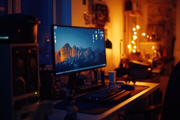 Poster - A computer monitor sitting on a desk, suitable for office or work-related contexts