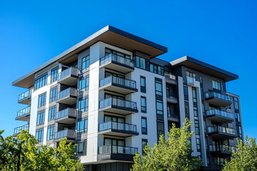 modern office building in the city, modern office building with blue sky