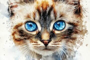 Wall Mural - A portrait of a domestic cat with striking blue eyes